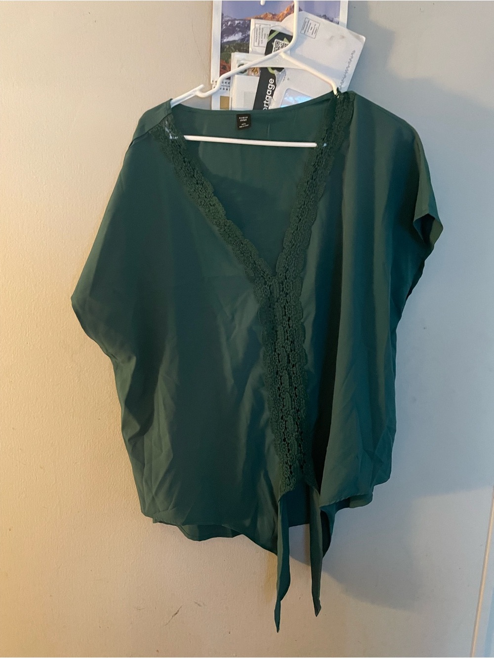 SHEIN Emerald Green Lace-Trim V-Neck Blouse